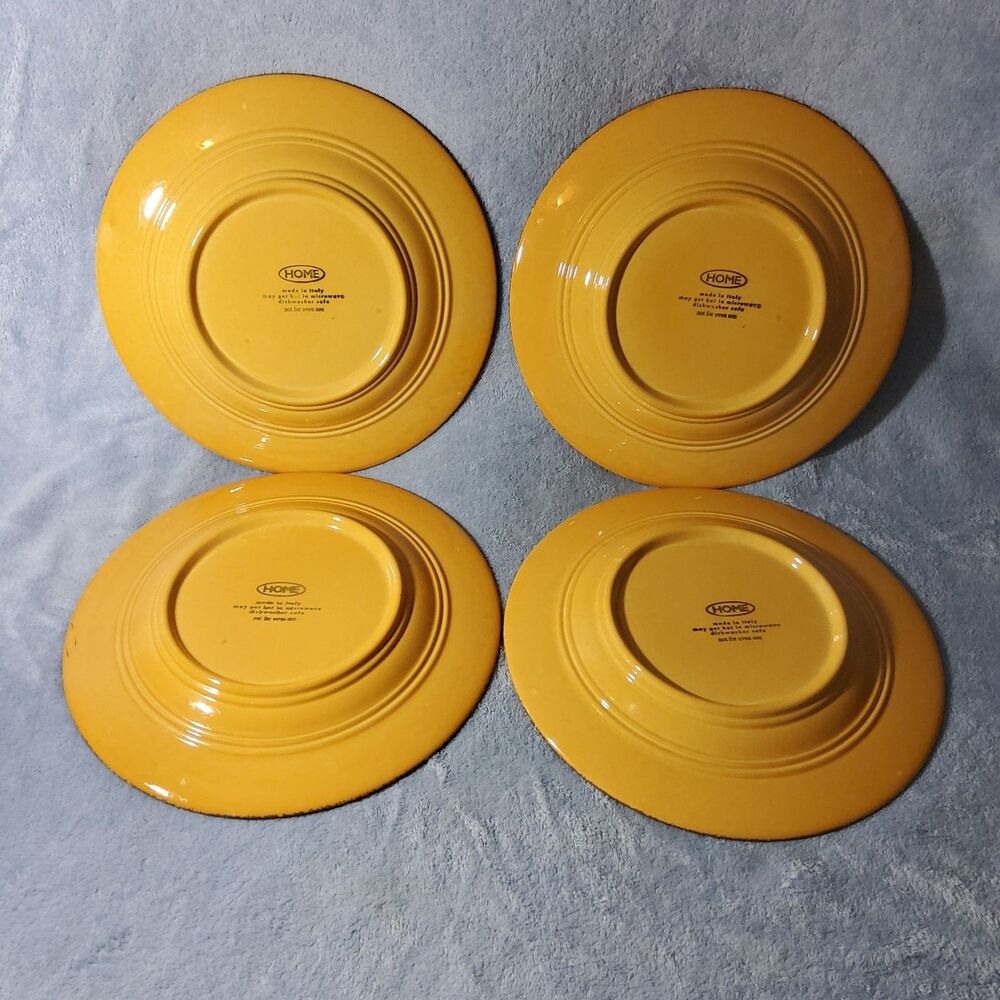 4 HOME Made in Italy Yellow Ochre Tuscan Distressed 11" Dinner Plates Stoneware - Picture 7 of 7